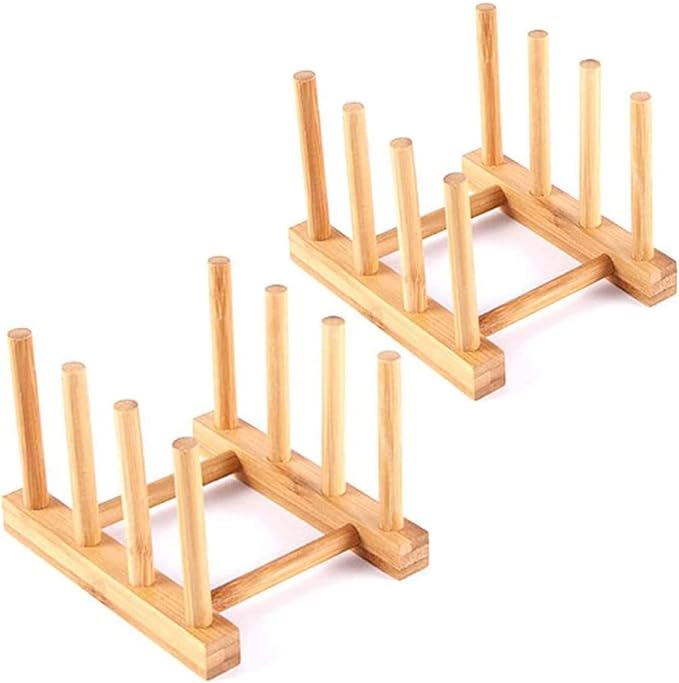 Bamboo Wooden Dish Rack Drying for Kitchen Dish/Plate/Bowl/Cup/Pot Lid/Book | 2PCS Rack Cutting Board/Pot Lid Organizer Drying Rack Stand Drainer Holder for Living Room, Study, Display Cabinet,Keep Dry by YWSHF