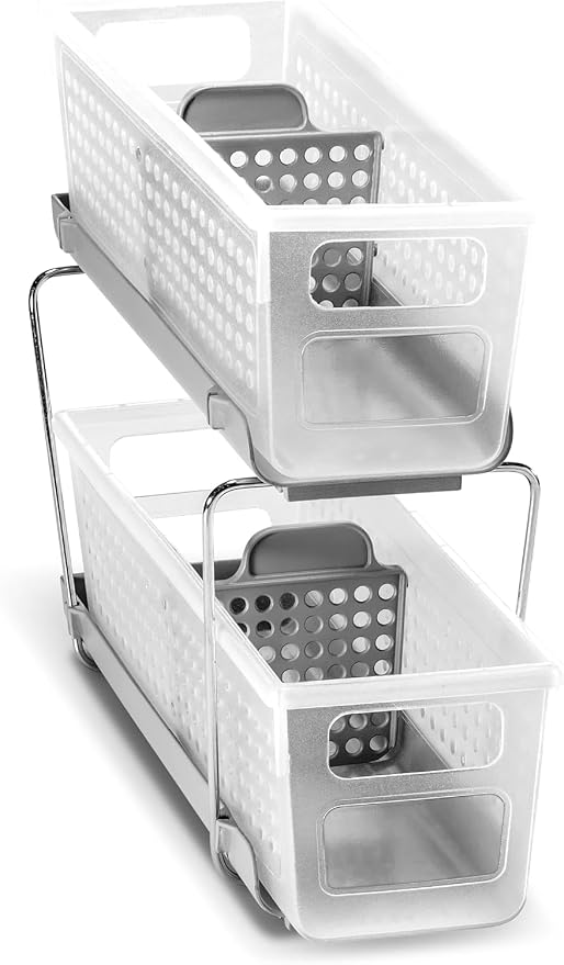 madesmart Mini 2-Tier Organizer, Multi-Purpose Slide-Out Storage with Handles and Dividers for Home and Bath, Frost | pull out bins, adjustable dividers, tiered access, cleaning supplies, under sink use, pantry bottles, woman owned - Image 10