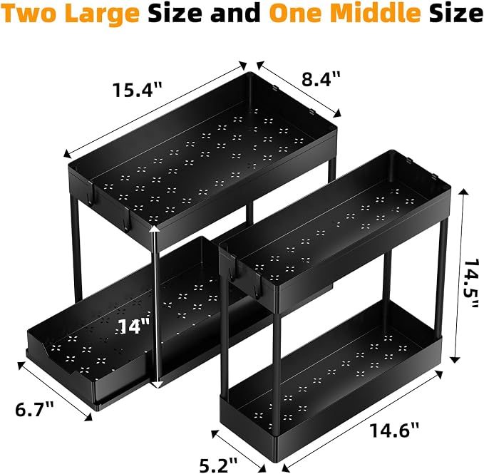 Simple Trending Under Sink Organizer 3 Pack, with Sliding Drawer, Black | 2 Tier Multi-Purpose Pull-Out Cabinet Organizer, Slide Out Storage Shelf for Kitchen Bathroom, Large Capacity, Easy Assembly - Image 3