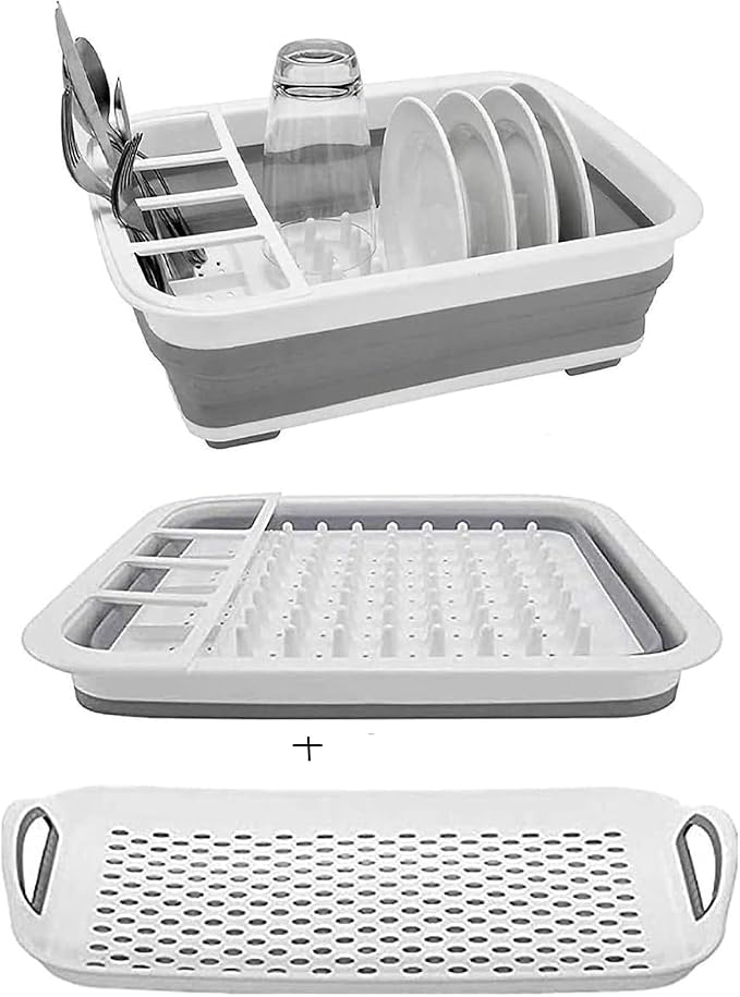 Dish Drying Rack Collapsible Dish Drying Rack Portable Dinnerware Drainer Organizer for Kitchen RV Campers Travel Trailers Space Saving Kitchen Storage Rack Tray Camper Must Haves by ZhildChen