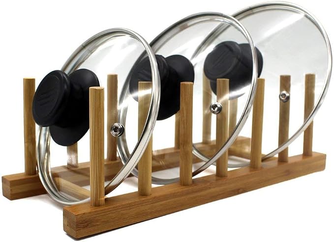 INNERNEED Bamboo Wooden Dish Rack, Vertical Plate & Lid Organizer | for Kitchen Cabinet or Countertop, Drying Stand for Dishes, Cutting Boards - Image 4