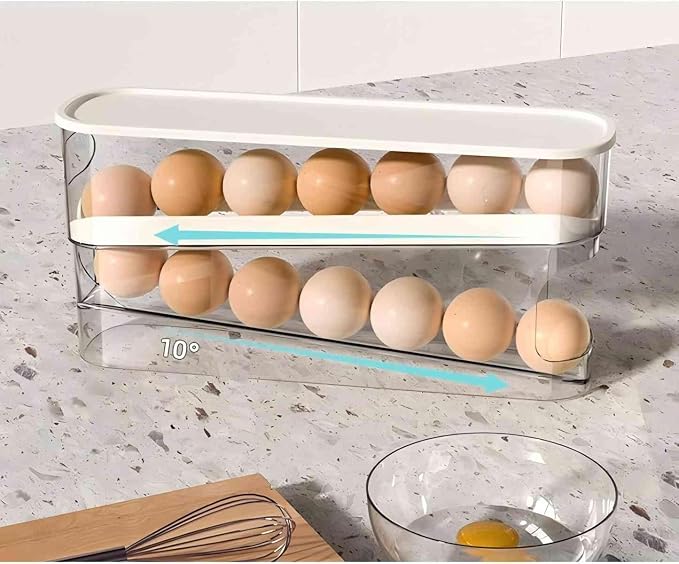Auto Rolling Egg Holder for Fridge, Egg Dispenser/Organizer/Storage/Container with Lid for Refrigerator, Sturdy and Durable Space-Saving Egg Tray for 12 Large Eggs - Image 3