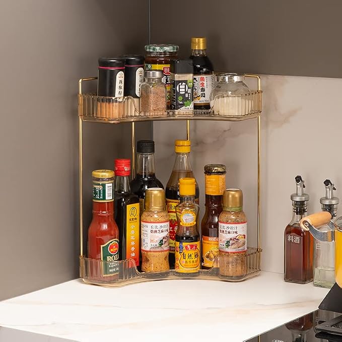 2-Tier Corner Bathroom Counter Organizer – Classic Storage Shelf for Makeup, Perfume & Toiletries, Space-Saving Countertop Tray Fits Bathroom, Dresser, Kitchen (Vintage Gold) - Image 6