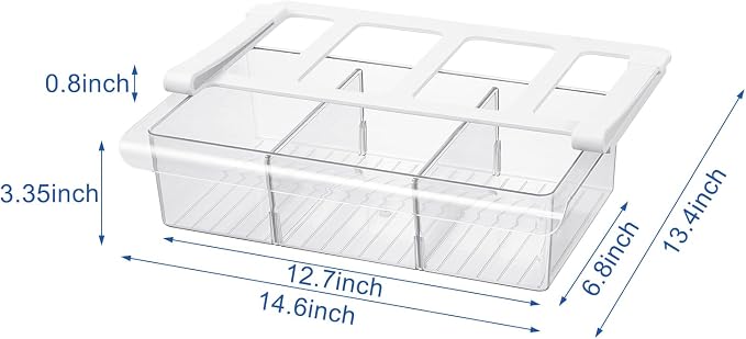 Pull-Out Fridge Drawer Organizer - Under Shelf Storage Bins for Refrigerator Organization for Fruits Vegetables, Cheese & Deli (3.35" Height x 12.7" Width + dividers) - Image 2