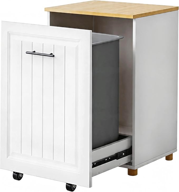 ZIFTY 10 Gallon Pull Out Trash Can Cabinet Kitchen, Laundry Hamper, White | Freestanding Kitchen Cabinet, Hidden Waste Bin, Pet Proof, Wooden Garbage Recycling, Modern Farmhouse Waste Bin Furniture by ZIFTY