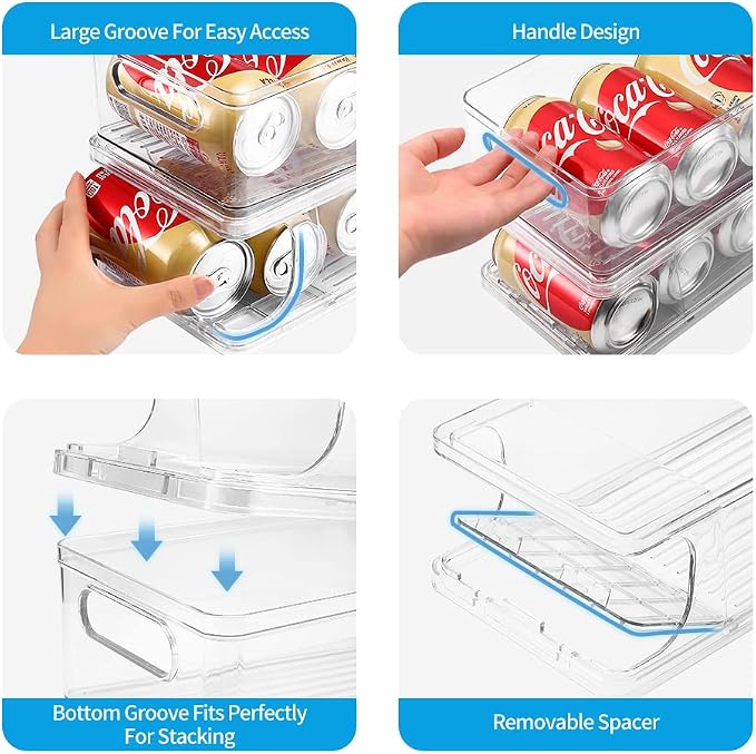 Xicennego 2-Tier Stackable Soda Can Organizer for Refrigerator, Fridge Can Organizer Dispenser, Beverage Can Holder for Refrigerator, Pantry, Cupboard - Image 4