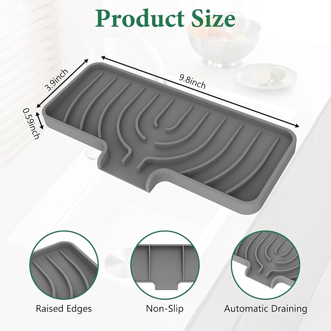 GUUKIN Sponge Holder for Kitchen Sink, 10"x 4" Kitchen Sink Organizer, Sink Caddy and Soap Tray,Compatible with Scrub Daddy, Kitchen Sink Accessories (Grey) - Image 2