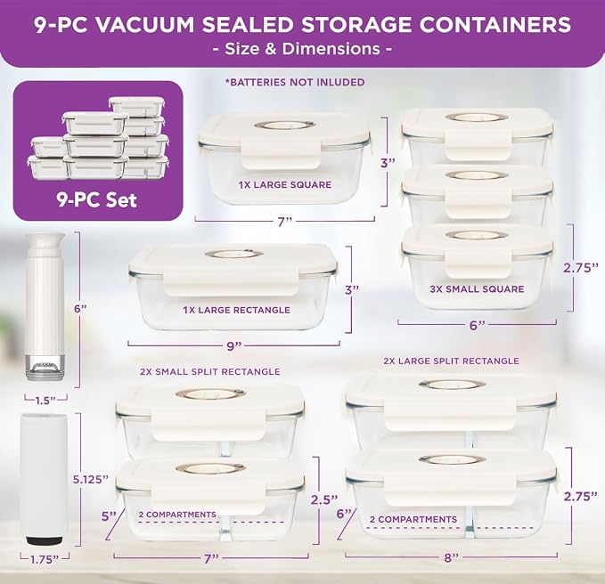 HOLDN’ STORAGE Food Storage Containers With Vacuum Sealing, Set of 9 | Glass Containers, Two Pumps, Keep Food Fresh Longer, BPA-Free Glass, Leak-Proof, Ideal for Meal Prep, Marinating - Image 4