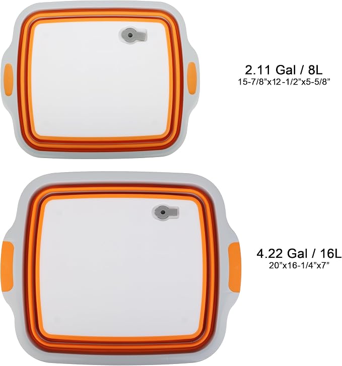 Tiawudi Large Collapsible BBQ Prep Tub with Lid(4.22 Gal/16L), Foldable Camping Sink with Colander, Cutting Board, Dish Basin for Kitchen, Bowl, Vegetable and Fruit, Storage Basket for Picnic - Image 9