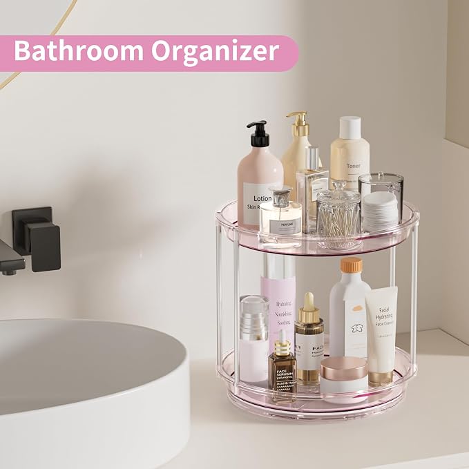 Rotating Makeup Organizer, Perfume Skincare Holder, 2 Tier 9 Inch, Mauve | 360° Smooth Spinning Vanity Tray, Large Capacity, Space-Saving Cosmetics Storage for Bathroom Countertop, Dresser - Image 5