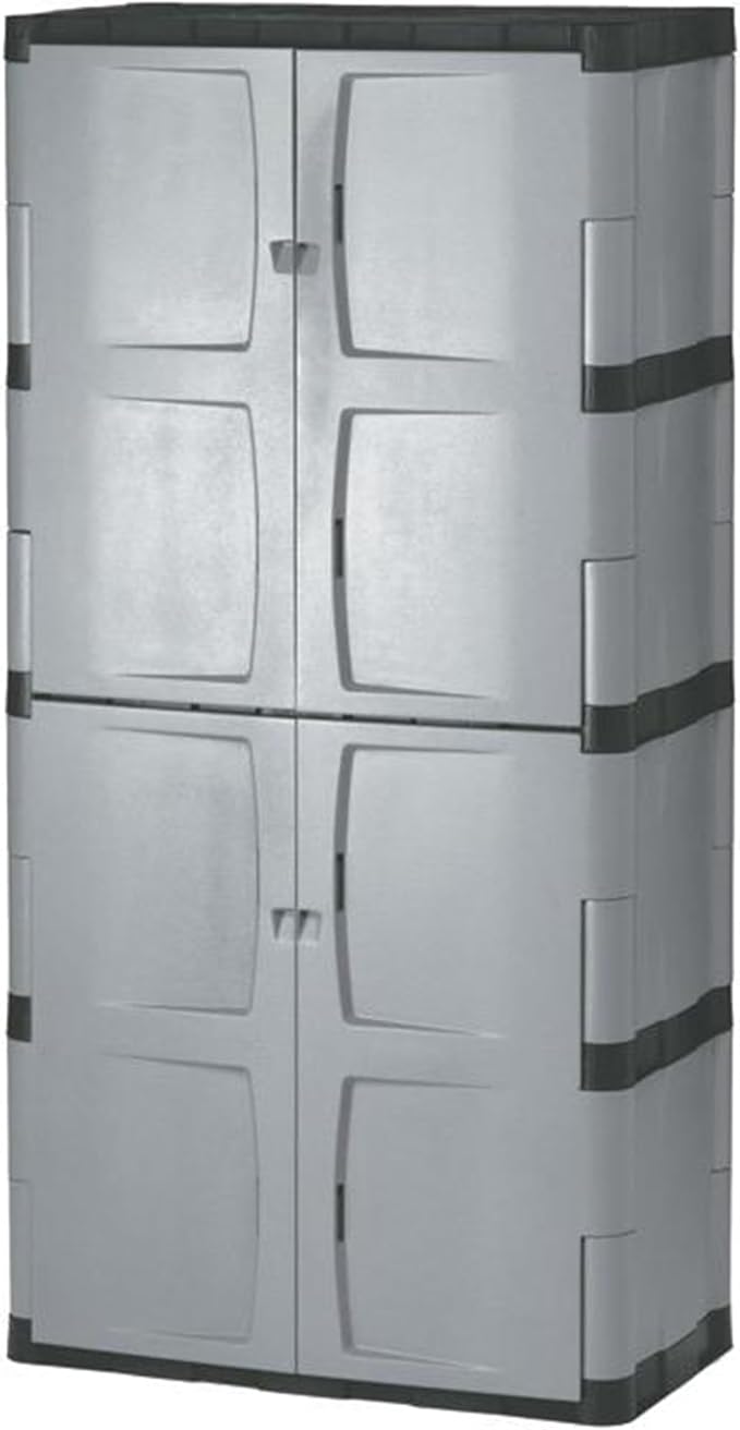 Rubbermaid Freestanding Storage Cabinet Five Shelf with Double Doors Lockable Large 690-Pound Capacity Gray For Garage/Outdoor Garden Tools/Toys/Power Tools/Pool Accessories Grey by Unknown