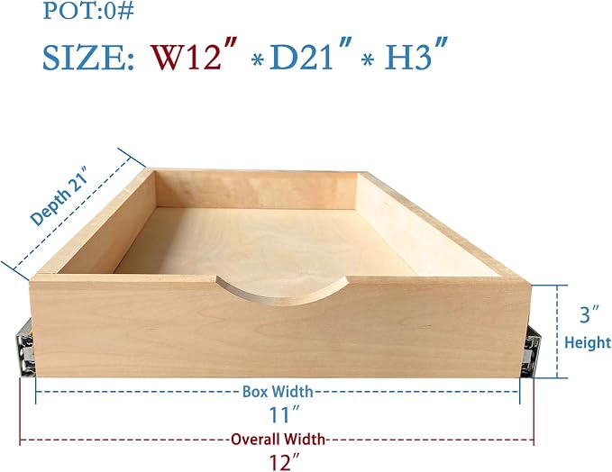 Kitchen Cabinet Organizer, Fully Assembled Drawer Wood Pull Out Tray Drawer Box Cabinet Slide Out Shelve, Wooden Pull-Out Shelf (W12''×D21''×H3'') - Image 2