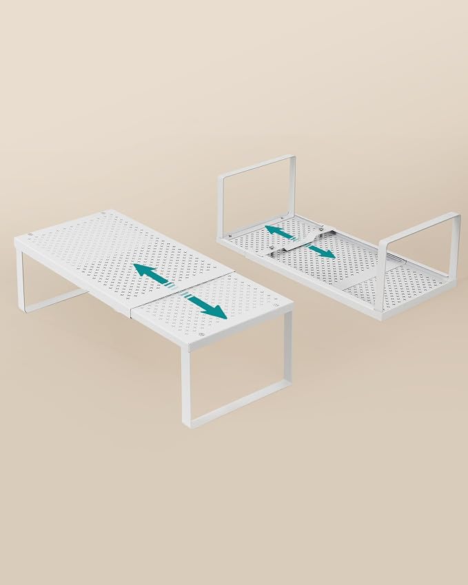 SONGMICS Spice Rack, Expandable Kitchen Countertop Shelf, Steel | Set of 3 small cupboard organizers, space-saving tabletop shelves, Matte White, UKCS403WC01 - Image 7