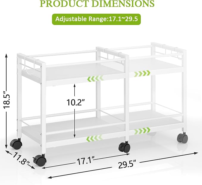 1 Pack 2-Tier Expandable Pantry Floor Organizer Cart, Rolling Pantry Storage Cart with Wheel, Adjustable Can Organizer for Kitchen Pantry, Pantry Shelves and Storage Rack for Snacks, Vegetables, White - Image 2