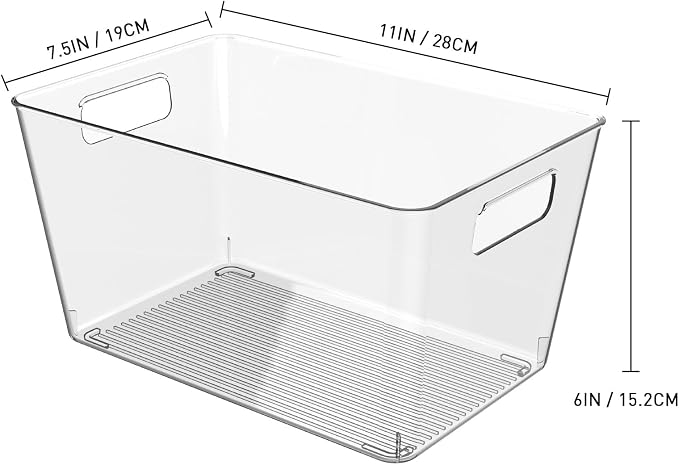 6 Pack Clear Plastic Storage Bins, 11" Large Pantry Organizer Bins with Handles, Plastic Containers for Refrigerator,BPA-Free Perfect for Kitchen,Fridge,Cabinet,Pantry(Cream) - Image 6