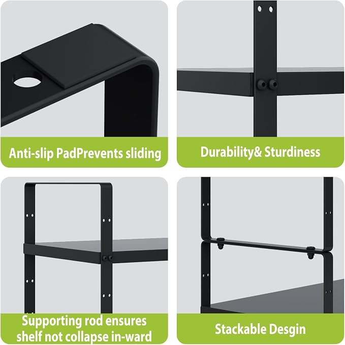 Expandable Cabinet Shelf Organizer Rack, Stackable Kitchen Counter Storage Shelves Stand, Adjustable Height Pantry Shelf Spice Rack(Black-1 Pack, 8.7" D x 15.4-26.8" W x 9.8" H) - Image 3