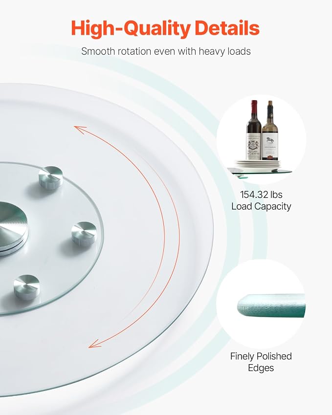 VEVOR 30 in Glass Lazy Susan Turntable, Tempered Glass Dining Table Centerpiece with 6 Rotating Wheels, 360° Smooth and Silent Spin Tabletop Rotating Tray, for Family Gatherings, Banquets & Weddings - Image 3