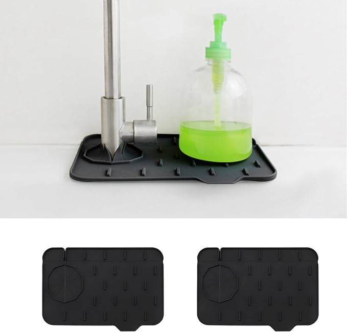 2-Pack Bytelive Silicone Sink Mat, Mini Sink Splash Guard and Soap Sponge Holder for Kitchen Countertop Protect with Self Draining Design (8.3" x 5.7", 2-Pack Black) by BYTELIVE
