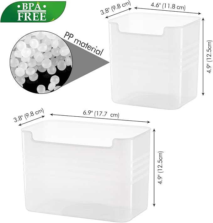 Refrigerator Organizer Box, Fridge Side Door Storage Containers Plastic Translucent Set of 5 (2M+3S) - Image 6