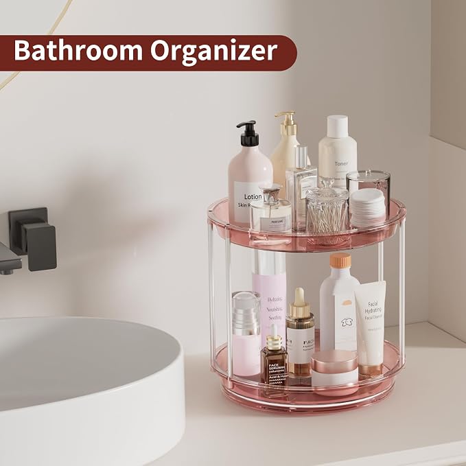 Rotating Makeup Organizer, Perfume Skincare Holder, 2 Tier 9 Inch, Pink | 360° Smooth Spinning Vanity Tray, Large Capacity, Space-Saving Cosmetics Storage for Bathroom Countertop, Dresser - Image 5