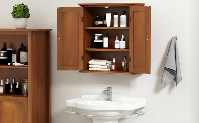 ChooChoo Bathroom Wall Cabinet with 2 Doors, Over The Toilet | 8.8"D x 21.1"W x 24"H, Medicine Cabinet, Adjustable Shelves, Cupboard, Walnut - Image 2