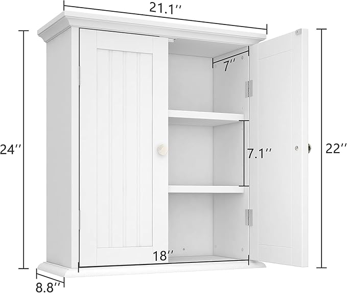 ChooChoo Bathroom Wall Cabinet Set of 2, Over The Toilet | 8.8"D x 21.1"W x 24"H, Medicine Cabinet, 2 Door and Adjustable Shelves, Cupboard, White - Image 3