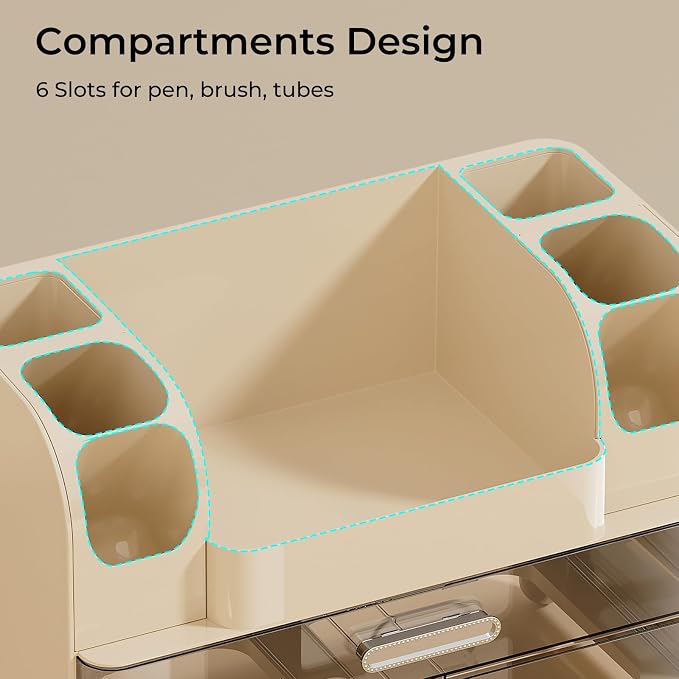 UFORU Makeup Organizer Countertop with 2 Large Drawers for Vanity Bathroom | Brush Holder, Large Capacity, Thickened Plastic, Compact Footprint, Space-Saving Design, Easy Clean, Ideal for Dorm Rooms - Image 5
