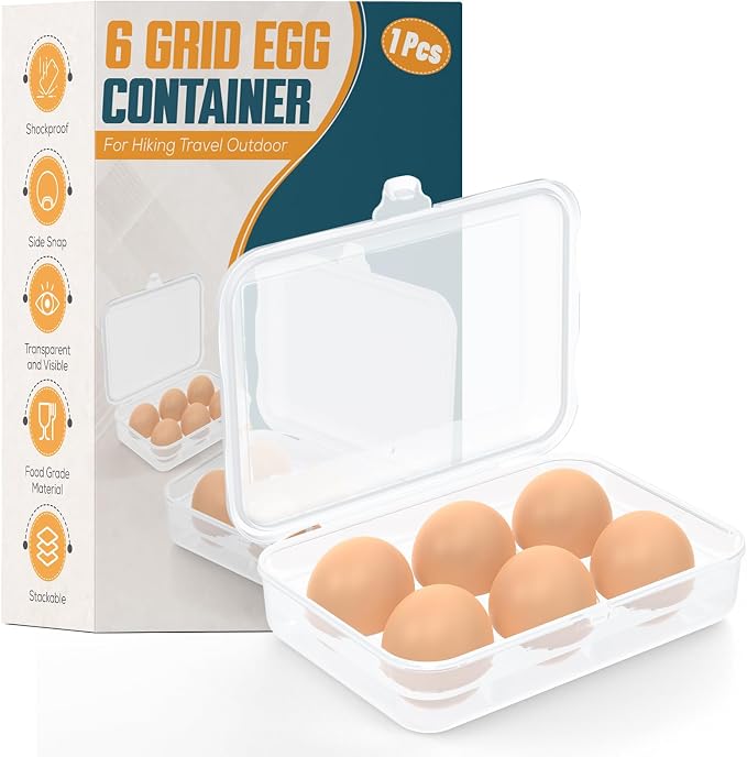 ZPU Egg Holder Camping, 1Pcs 6 Grid Egg Container, Plastic Egg Carrier for Camping Picnic Travel Outdoor Refrigerator Kitchen, Protective Egg Storage Case, Clear White by ZPU
