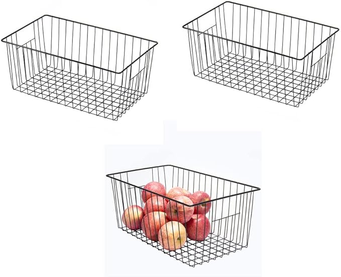 16inch Freezer Wire Storage Organizer Baskets, Household Refrigerator Bins with Built-in Handles for Cabinet, Pantry, Closet, Bedroom by Y.Z.Bros