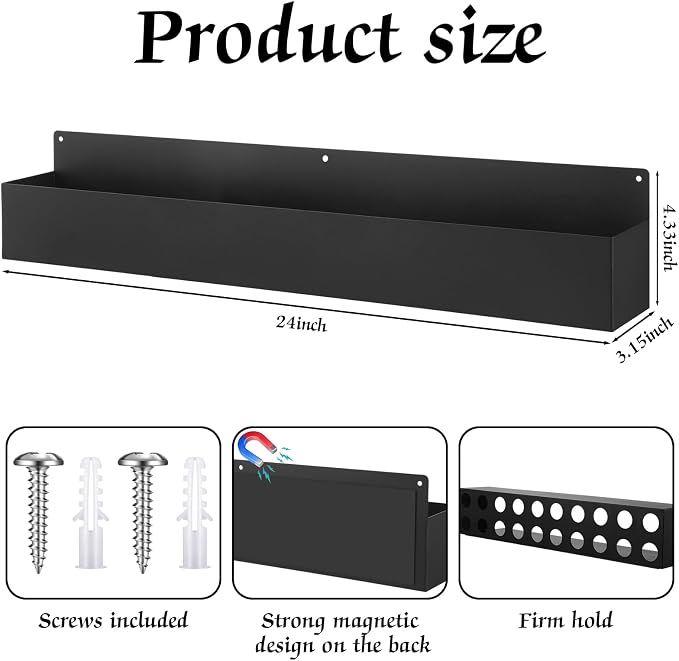 Gisafai 2 Pcs Magnetic Aerosol Spray Can Holder Heavy Duty Magnet Toolbox Bottle Holder Easy Install Spray Can Organizer Wall Mounted Bottle Rack for Garage(24.02 x 3.15 x 4.33 Inch,Black) - Image 2