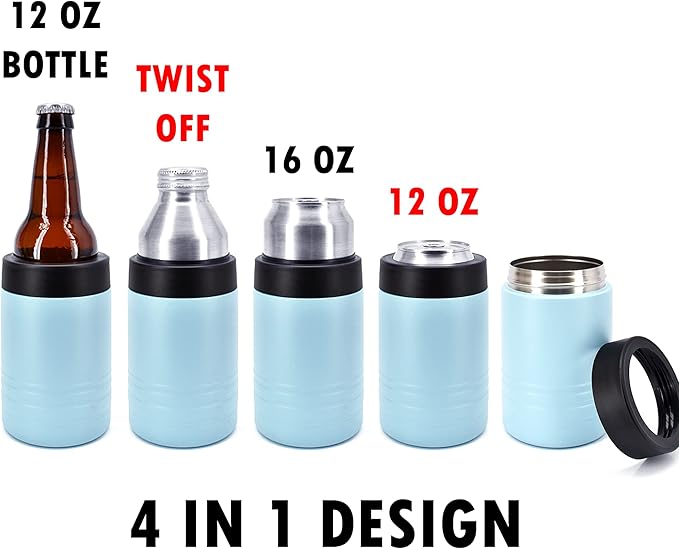 Clear Water Home Goods 4-in-1 Insulated 12 oz Can Cooler Light Blue | Double Wall Vacuum Insulated, Fits 12 oz Cans & Bottles, 16 oz Cans, 18/8 Stainless Steel, Powder Coated Finish - Image 3