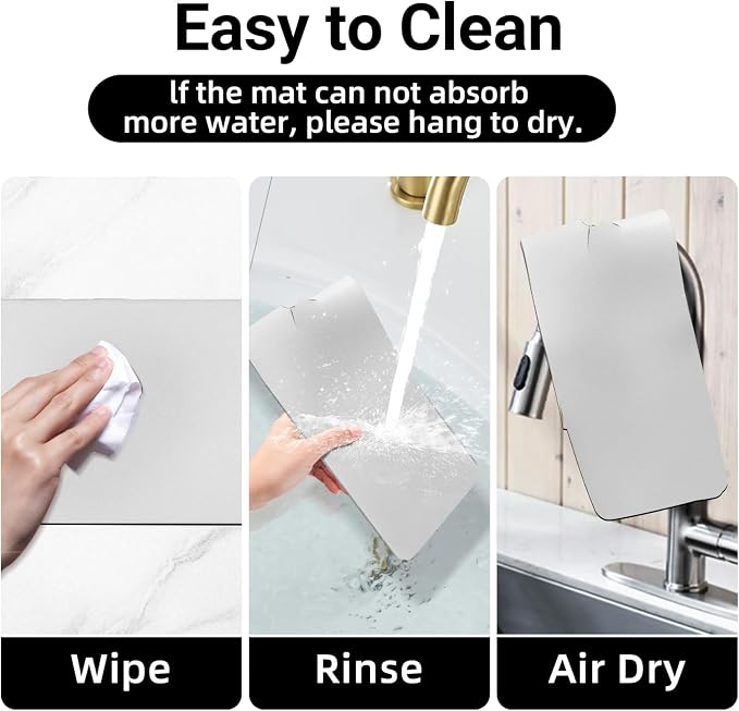 LOPNUR Cuttable Faucet Mat for Kitchen Sink, Long 24x5.5 Inch, Light Grey | Super Absorbent & Fast Dry Diatomite Sink Splash Guard, 0.8-2.4 Inch Adjustable Faucet Hole, Cut to Fit Bathroom & RV Sinks - Image 9