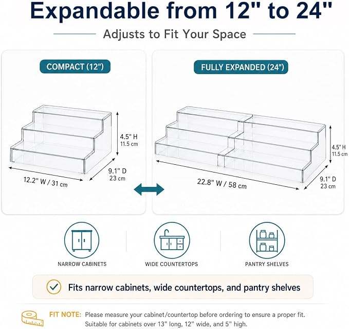 Expandable Can Rack Organizer for Pantry:3-Tier Clear Acrylic Canned Food Storage Holder, Adjustable Pantry Shelf for Kitchen Cabinet & Countertop, Holds Up to 24 Cans - Image 2