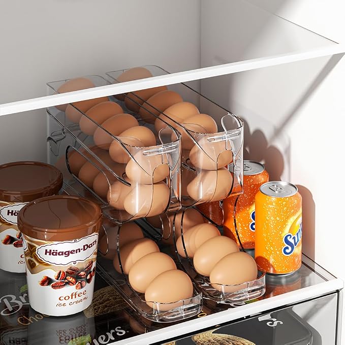 Clear FIFO Egg Holder for Fridge, Egg Dispenser for Eggs 36 Count | 2-Pack Automatic Rolling Egg Organizer for Refrigerator, Space-Saving Egg Roller/Container/Storage for Kitchen Countertop - Image 2