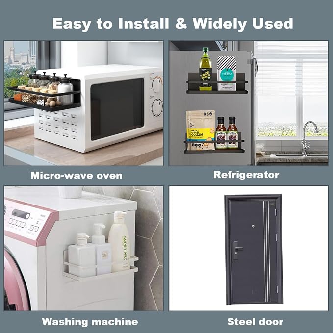 Magnetic Spice Rack Organizer Single Tier Refrigerator Spice Storage Shelf, Easy to Install The Side of The Refrigerator Can Hold spices, Jar of Olive Oil (White, 2 PACK) - Image 4