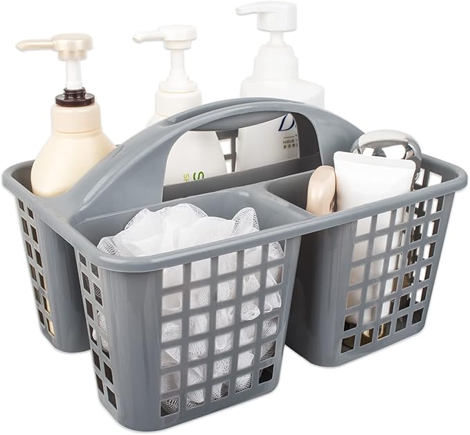 Portable Shower Caddy Basket Plastic Storage Basket with Compartments Grey | Sturdy Large Capacity Cleaning Supplies Organizer Divided Tool Bin for Bathroom Kitchen Bedroom College Dorm Essentials by JiatuA