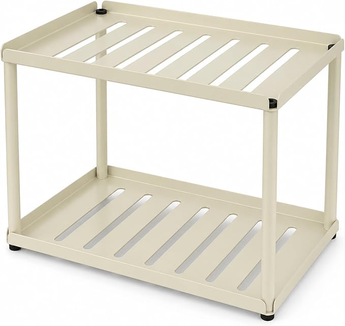 2 Tier Bathroom Counter Organizer, Rectangular Vanity Organizer Shelf, Skincare and Makeup Countertop Storage Rack for Kitchen, Bathroom, Bedroom Beige - Image 8