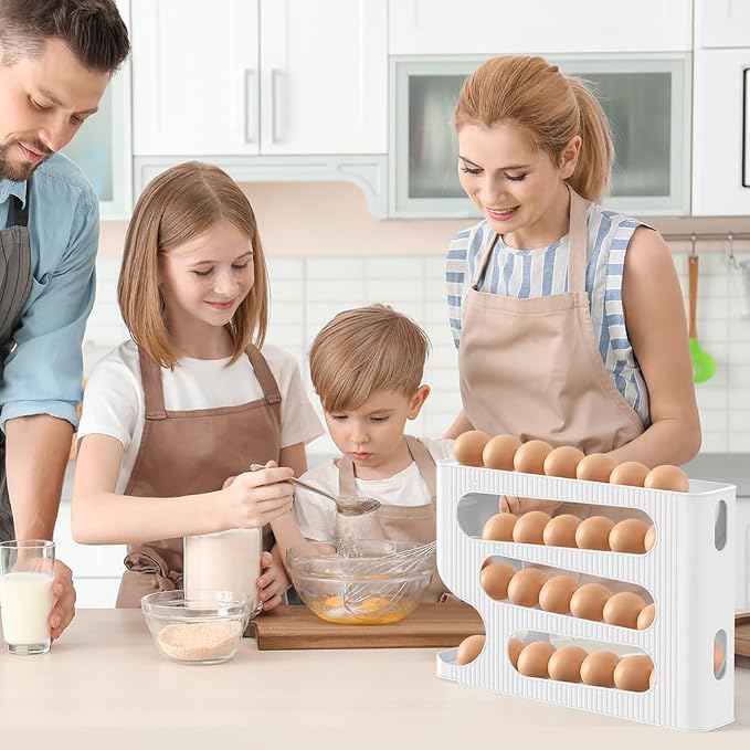 FIFO Egg Holder for Fridge, Egg Organizer for 56 Large Size Eggs | 2-Pack Auto Rolling Egg Dispenser for Refrigerator, Space-Saving Egg Roller/Container/Storage for Kitchen Countertop - Image 7
