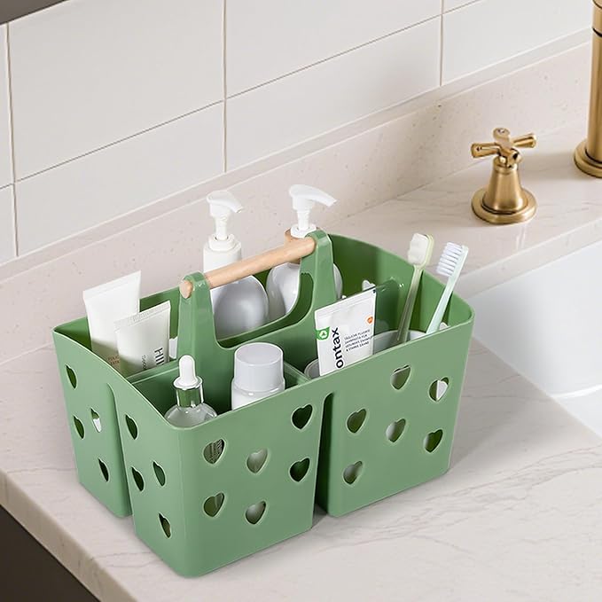 Portable Shower Caddy Plastic Shower Basket Organizer with Handle, Green | Divided Bathroom Caddy Storage Cleanning Caddy Tote for College, Dorm Room, Kitchen - Image 2