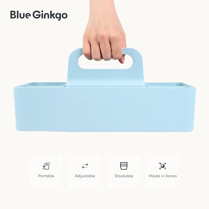 BLUE GINKGO Stackable Organizer Caddy, Long, Blue, Made in Korea | Portable. Adjustable. Home, Office & School Storage. - Image 5