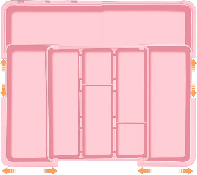 Large Utensil Drawer Organizer Expandable Silverware Organizer for Kitchen Drawer Adjustable Cooking Utensil Holder Cutlery Flatware Tray Spatula Tools Gadgets Storage Dividers Plastic Pink by Spaclear