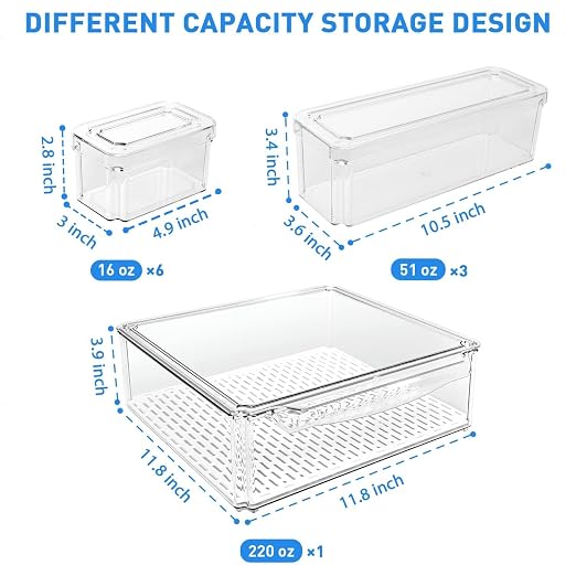 POMEAT 10 Pack Fridge Organizer, Stackable Refrigerator Organizer Bins with Lids, Produce Fruit Storage Containers for Storage Clear for Food, Drinks, Vegetable Storage - Image 3