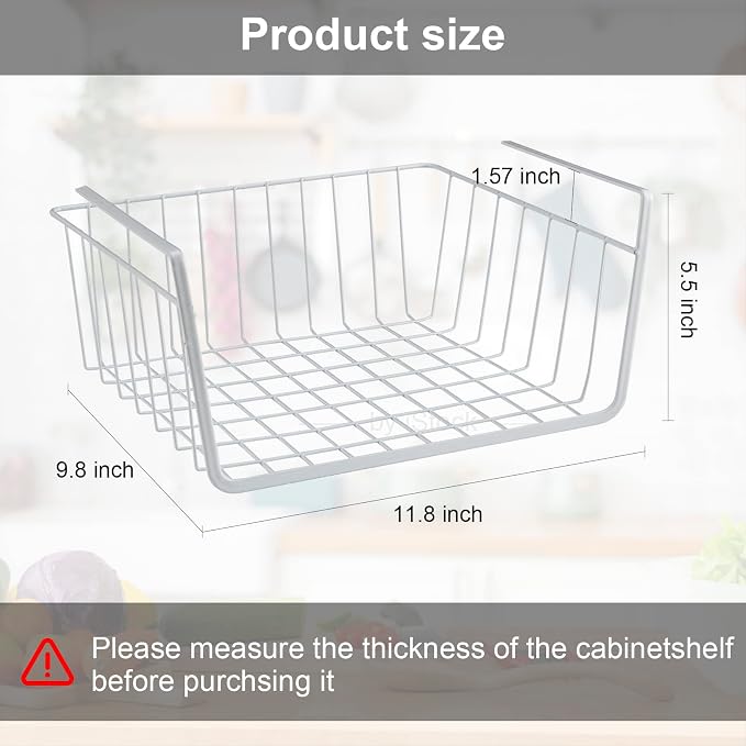 Under Shelf Basket 2 Pack Pantry Shelf Organizer White Metal Cabinet Shelf | Creates Instant Storage Under Existing Shelves Heavy Duty Metal Holds 22 lbs No Installation Pantry Cabinet Closet Organizer - Image 7