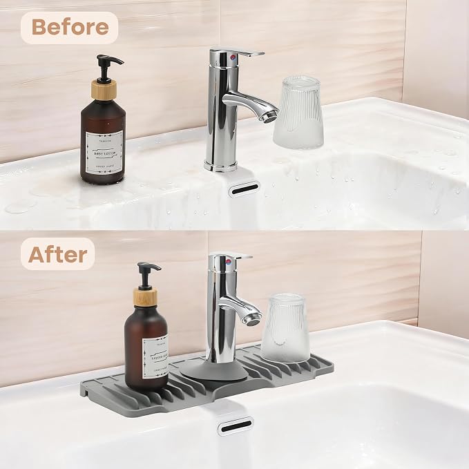 15.75 Inch Kitchen Sink Faucet Mat, Sink Protector&Splash Guard | Silicone, 10°Slope, Fast Self-draining, Snap Lock Fit, for Kitchen and Bathroom Countertop -15.75"x 5.51" - Image 6