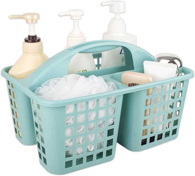 Portable Shower Caddy Basket Plastic Storage Basket with Divided Light Blue | Sturdy Large Capacity Cleaning Supplies Organizer Compartments Tool Bin for Bathroom Kitchen Bedroom College Dorm Essentials by JiatuA