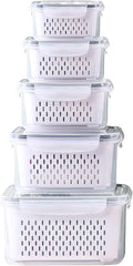 Large Fridge Food Storage Container Set with Lids with Strainer, Fruit Vegetable Storage Containers Keep Fruits, Vegetables, Berry, Meat Fresh longer, BPA-Free Plastic Produce Keepers by Ronanemon