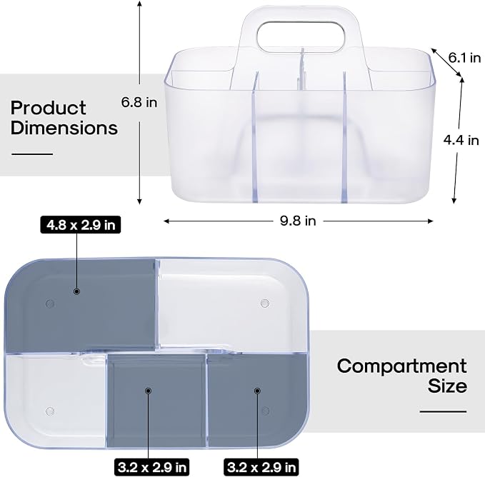 Multiuse Caddy Organizer with Handle, Portable Plastic Tote Bin - Art Craft, Stationary Pen Marker Crayons, Makeup Hair Supplies Storage - Bathroom, Classroom, Dorm, Office, Desk Holder -Frosted Clear - Image 5