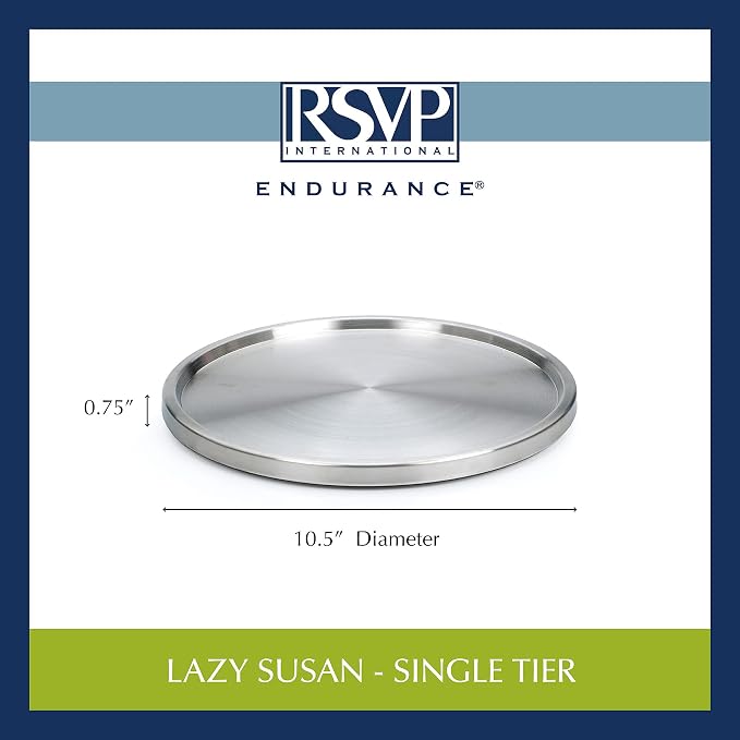 RSVP International Endurance TURN-1 Turntable Lazy Susan, Stainless Steel, 10.5" | Handy in Cabinet, Refrigerator or on Counters | Organize Spices, Canned Foods, Pots, Pans, Dinnerware, 10.5 Inch - Image 7