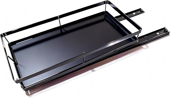 Pull Out Cabinet Organizer, 1-Tier Metal Slide Out Basket | Black metal mesh basket, smooth slide-out rail, no-drill adhesive setup, for frameless kitchen cabinets and pantry storage - Image 2