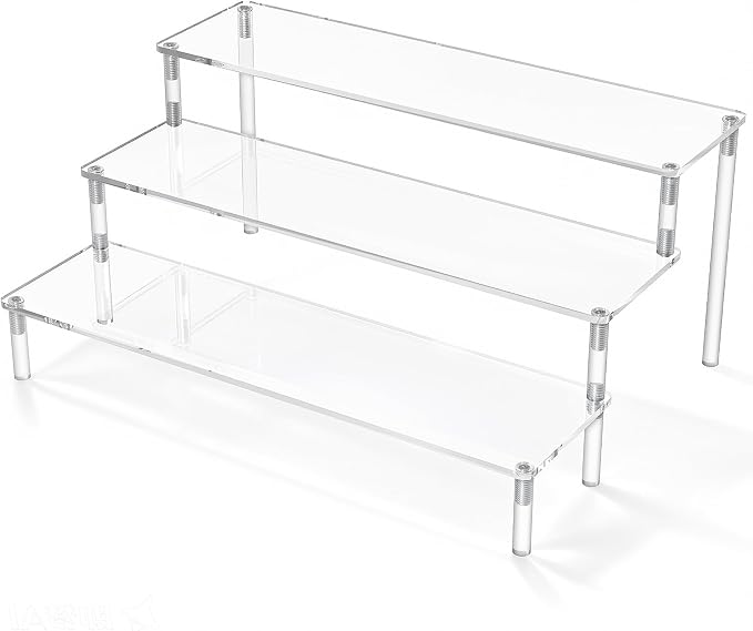 AZEAM Acrylic Display Riser, Clear Perfume Organizer, 3 Tier Cupcake Stand | Acrylic Shelves for Amiibo Funko POP Figures, Shelf Risers for Makeup and Cosmetic, Riser Stand for Vendor Collector, 1 Pack by AZEAM